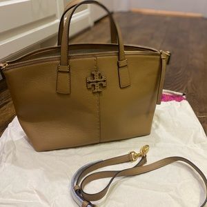 Tory Burch McGraw Top Zip Satchel in Tiramisu color